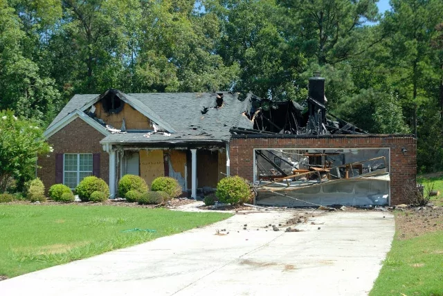Partially burned house