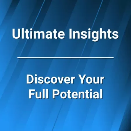Text image: Blue background with withe text: Ultimate Insights - Discover Your Full Potential. Self-Coaching Program